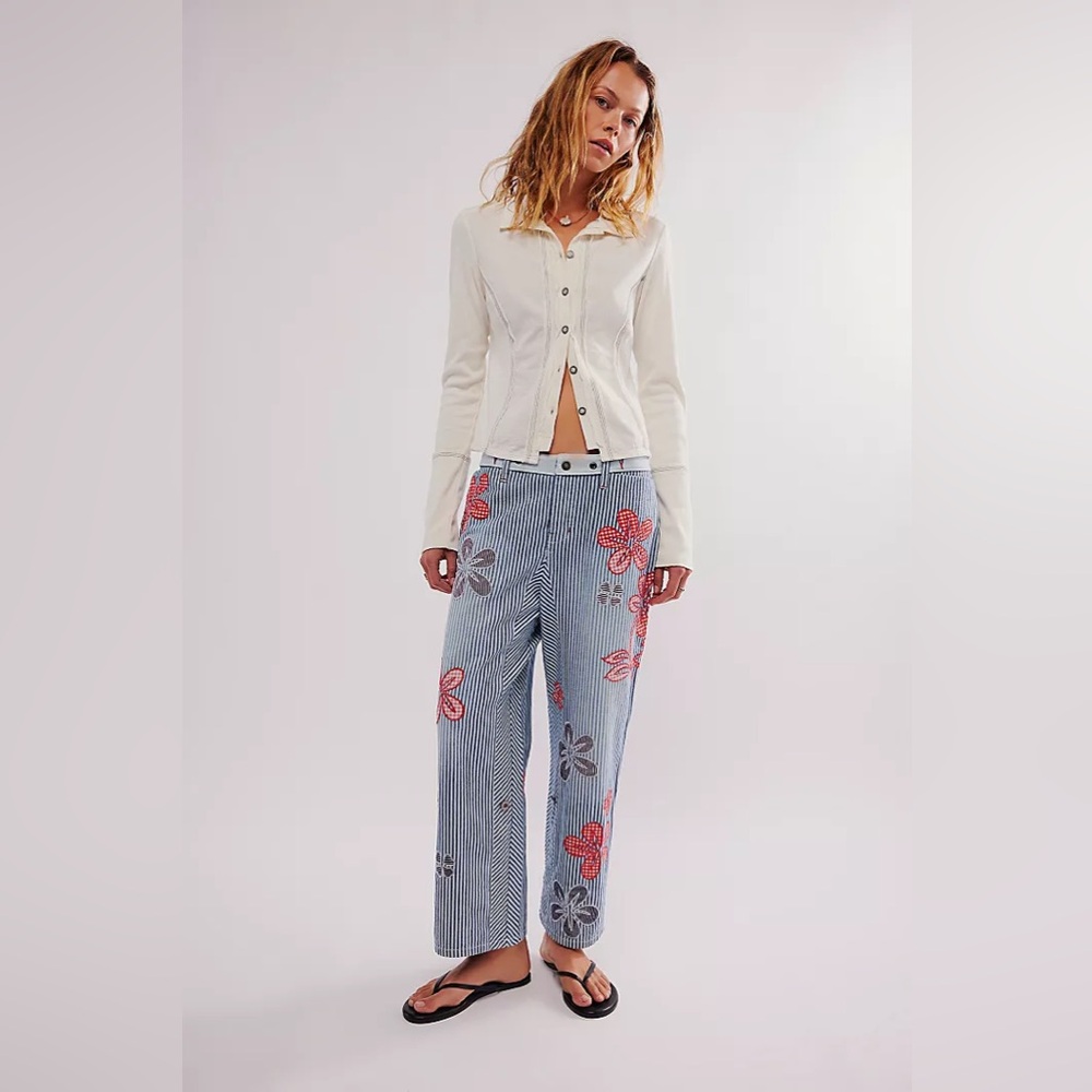 New We The Free by Free People Hot Tropics Floral Cuffed Harem Trousers sz 8